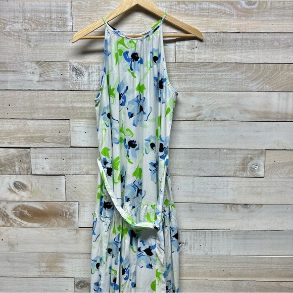 The Limited Halter Maxi Dress Womens Small Floral Sleeveless Belt Linen Coastal - Picture 5 of 12